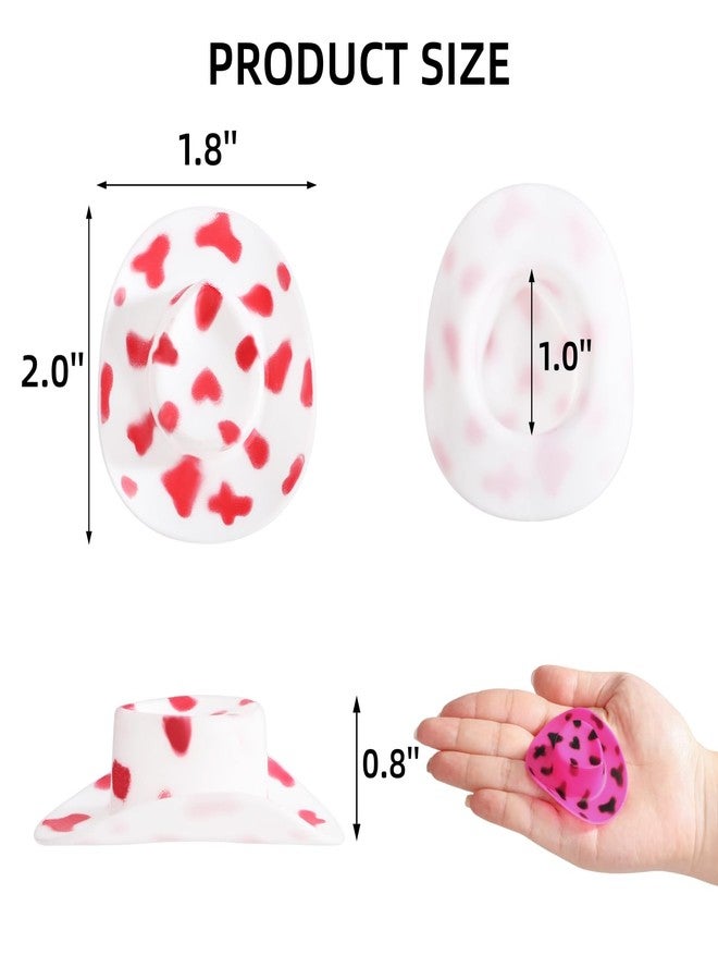Cididu 110 Pcs Mini Cowboy Hats, Plastic Tiny Cowboy Hat for Party, 2 Inch Miniature Western Cowboy Cowgirl Hat for Crafts, Small Doll Hats for Pet Cake Cupcake Bottle Decor Outdoor Party, Cow Print - Image 2